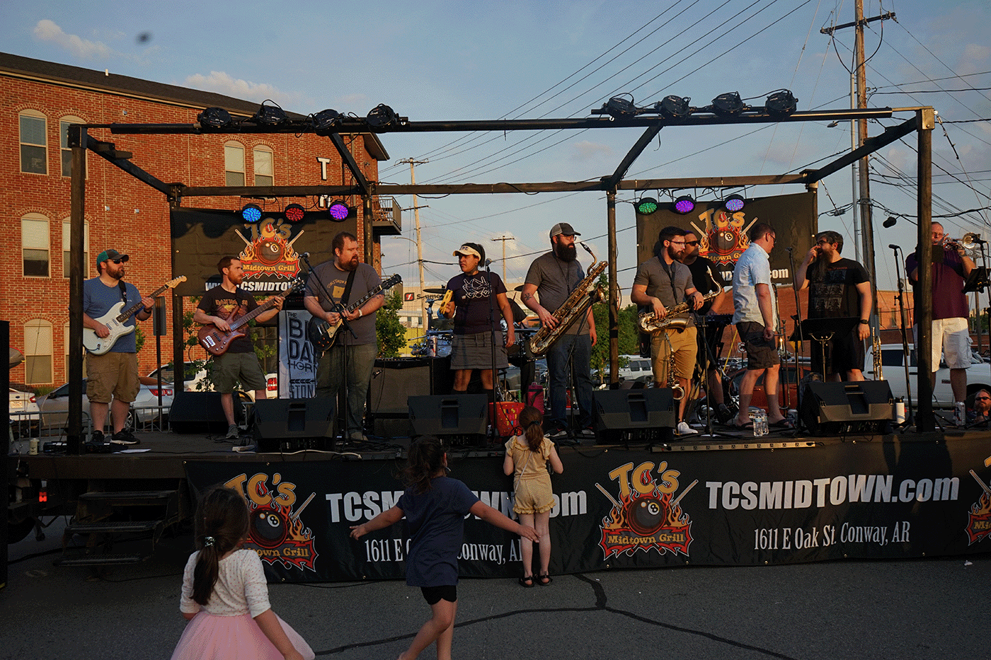 Musicians on stage at sunset in Argenta